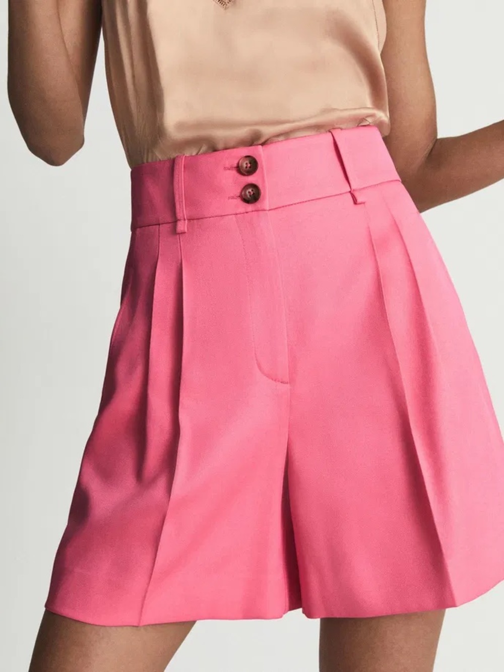 Reiss Bright Pink High-Waist Pleated Shorts